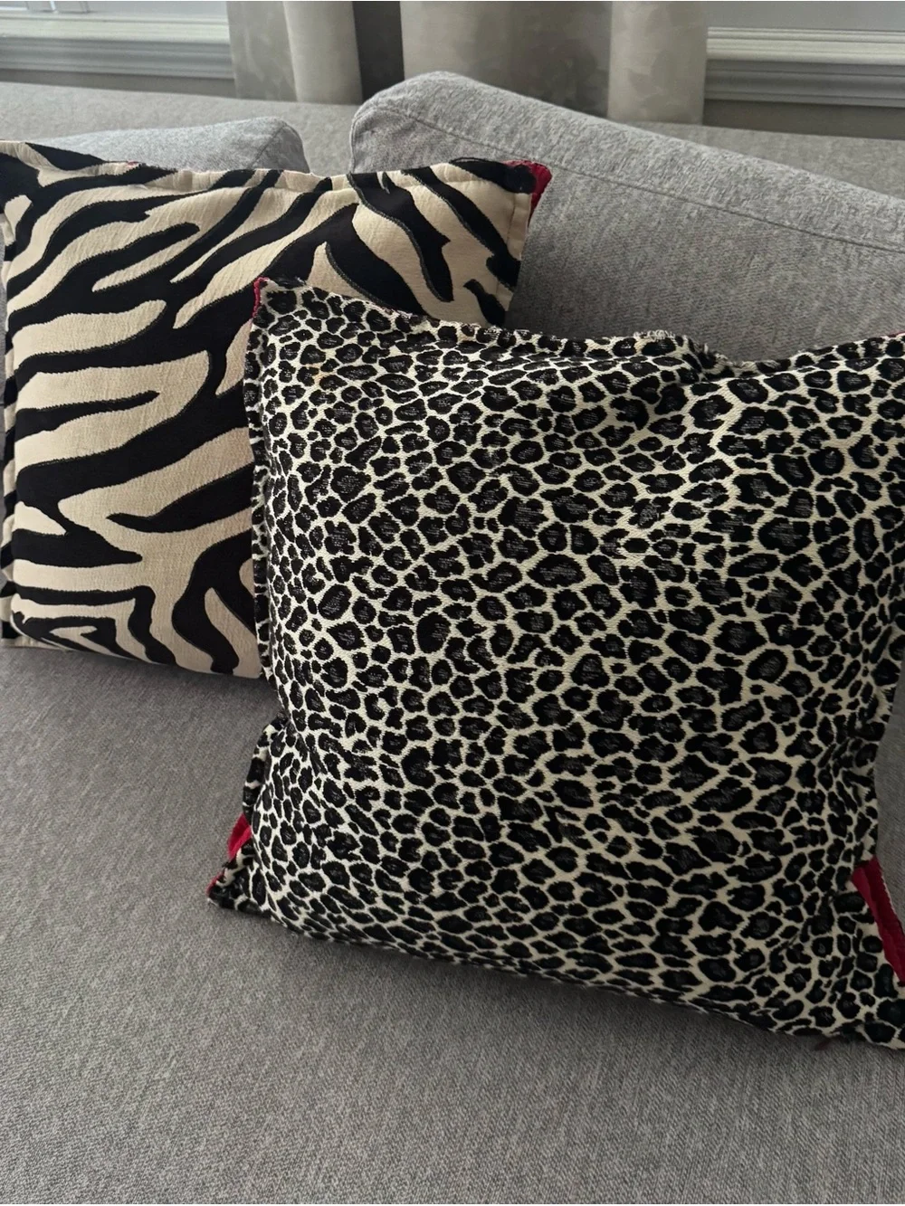 2 Waverly Zebra Leopard 18” Feather Throw Pillows Removable Zip Covers
